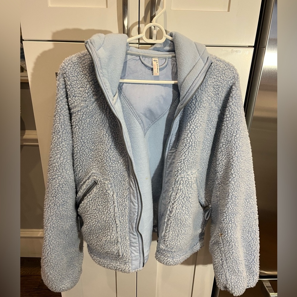 Light blue free people zip up fleece with hood xs
